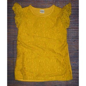 Boutique Yellow Lace Ruffle Sleeve Girls Shirt
